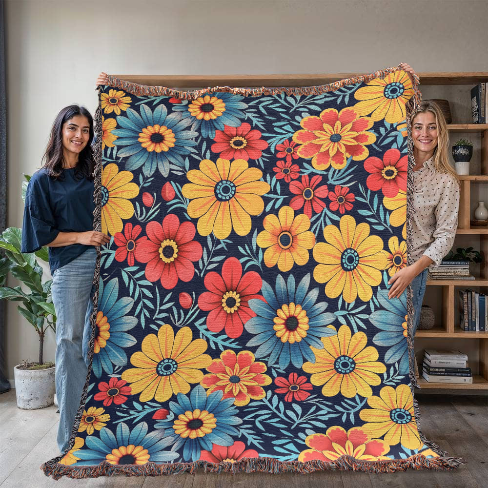 Mexican Floral Fiesta Pattern 045 - 60" x 80" Heirloom Woven Blanket