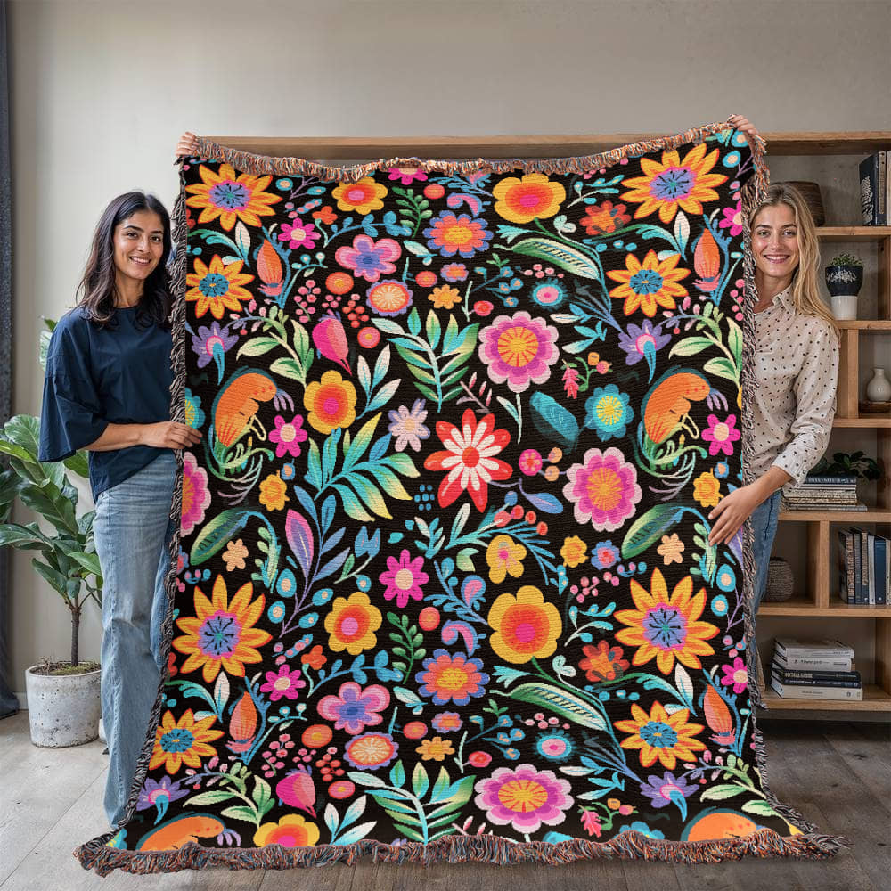 Mexican Floral Fiesta Pattern 060 - 60" x 80" Heirloom Woven Blanket