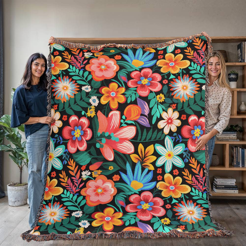Mexican Floral Fiesta Pattern 054 - 60" x 80" Heirloom Woven Blanket