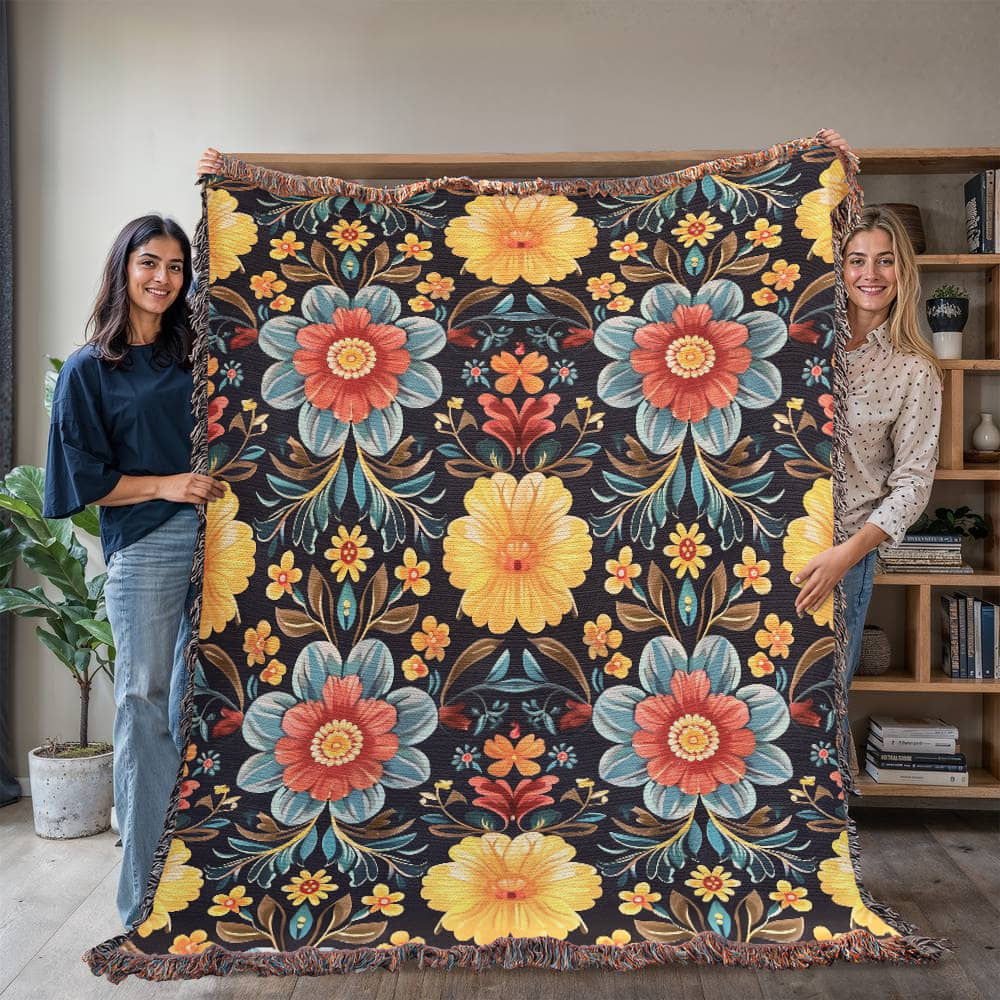 Mexican Floral Fiesta Pattern 046 - 60" x 80" Heirloom Woven Blanket