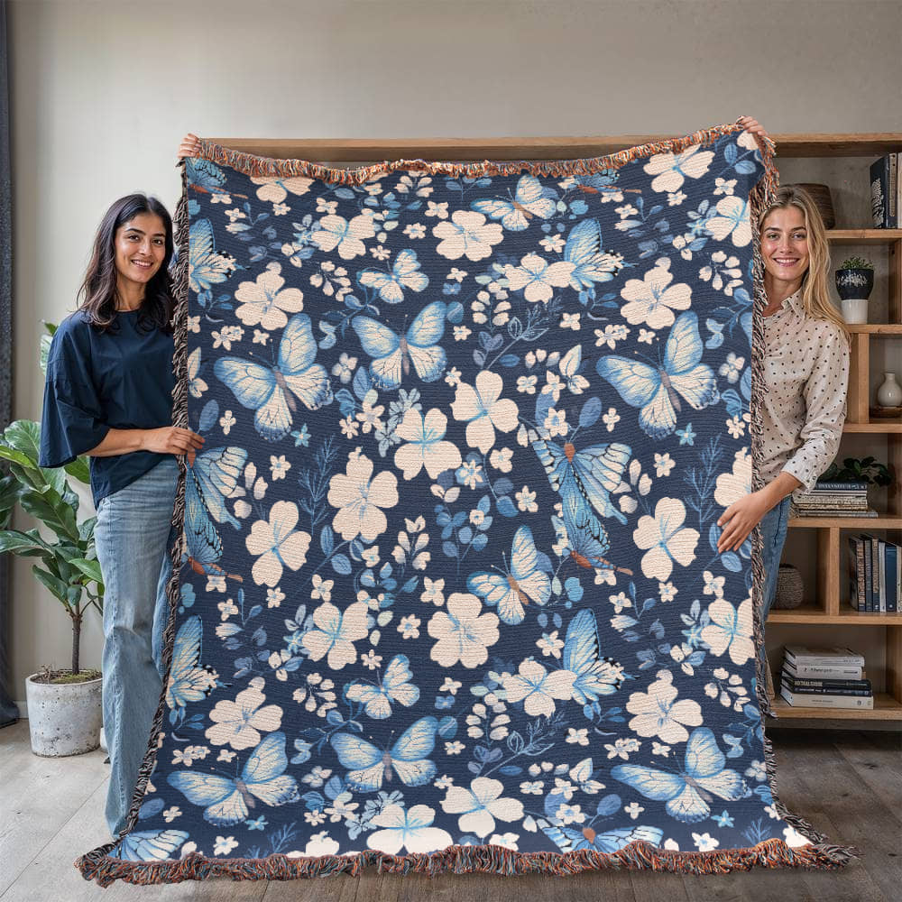 Butterflies And Flowers Pattern 028 - 60" x 80" Heirloom Woven Blanket