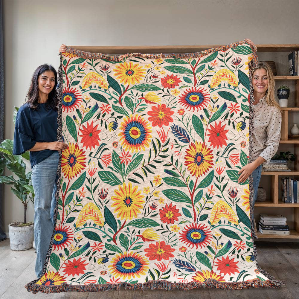 Mexican Floral Fiesta Pattern 023 - 60" x 80" Heirloom Woven Blanket