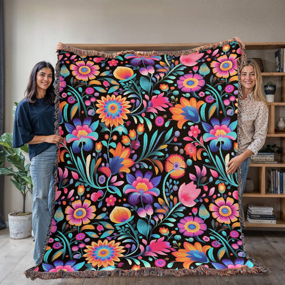 Mexican Floral Fiesta Pattern 057 - 60" x 80" Heirloom Woven Blanket