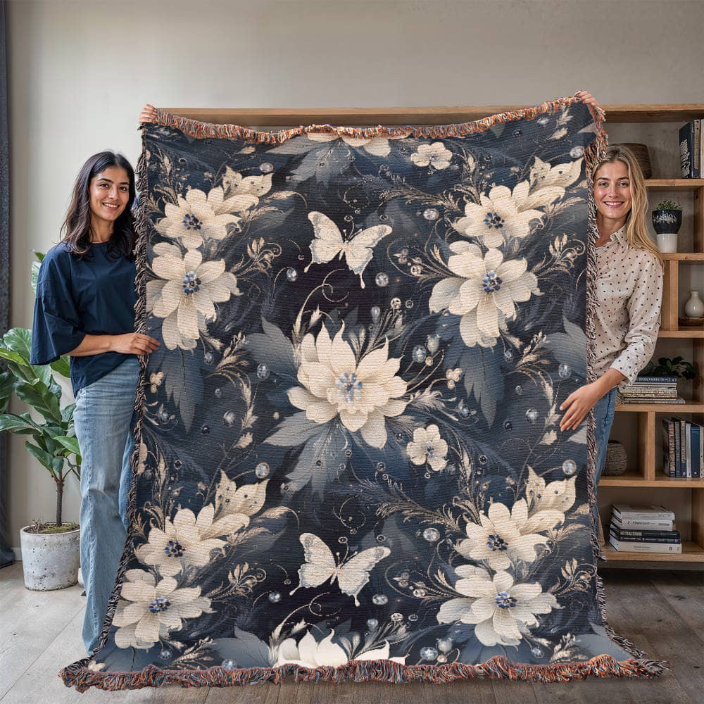 Nocturnal Bloom Pattern 004 - 60" x 80" Heirloom Woven Blanket