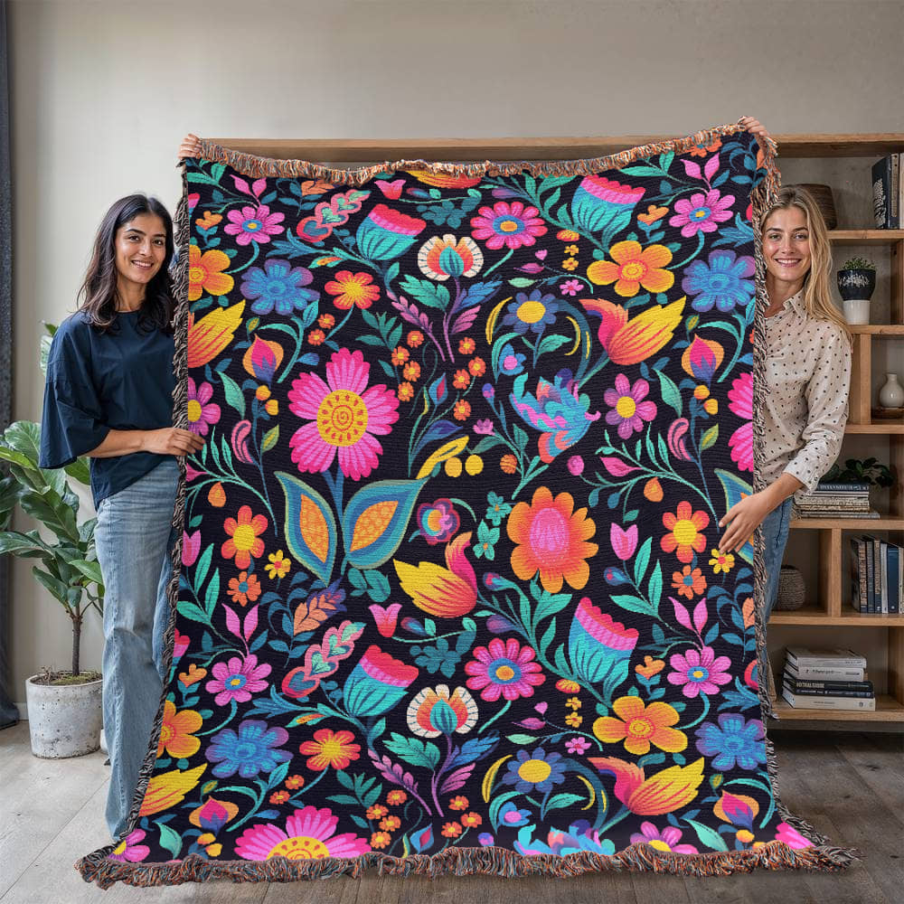 Mexican Floral Fiesta Pattern 049 - 60" x 80" Heirloom Woven Blanket