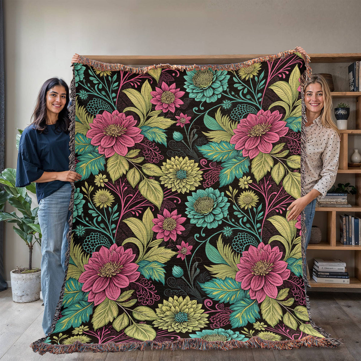 Oversized Floral Pattern 018 - 60" x 80" Heirloom Woven Blanket