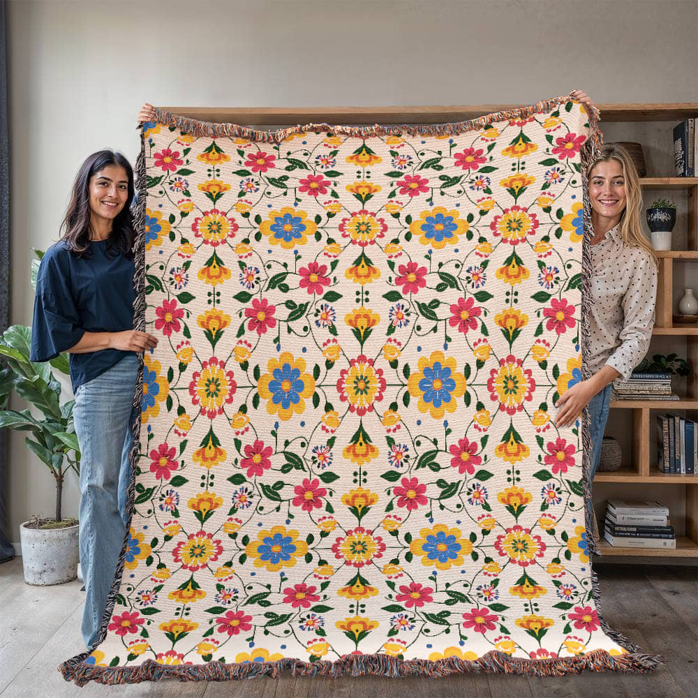 Mexican Floral Fiesta Pattern 018 - 60" x 80" Heirloom Woven Blanket