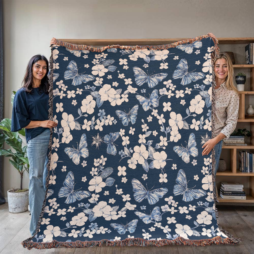 Butterflies And Flowers Pattern 022 - 60" x 80" Heirloom Woven Blanket