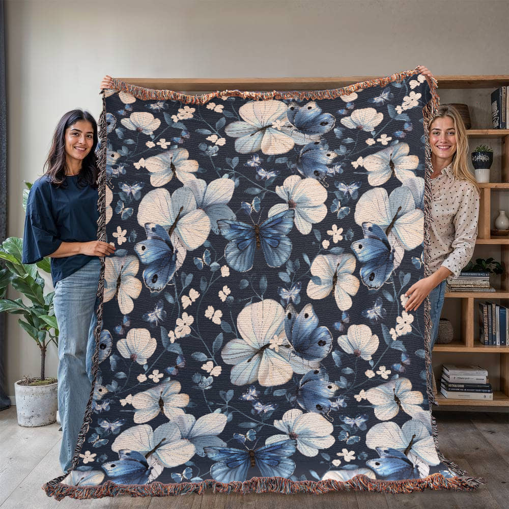 Butterflies And Flowers Pattern 026 - 60" x 80" Heirloom Woven Blanket