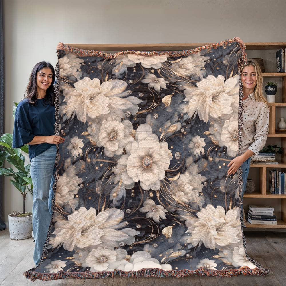 Nocturnal Bloom Pattern 002 - 60" x 80" Heirloom Woven Blanket