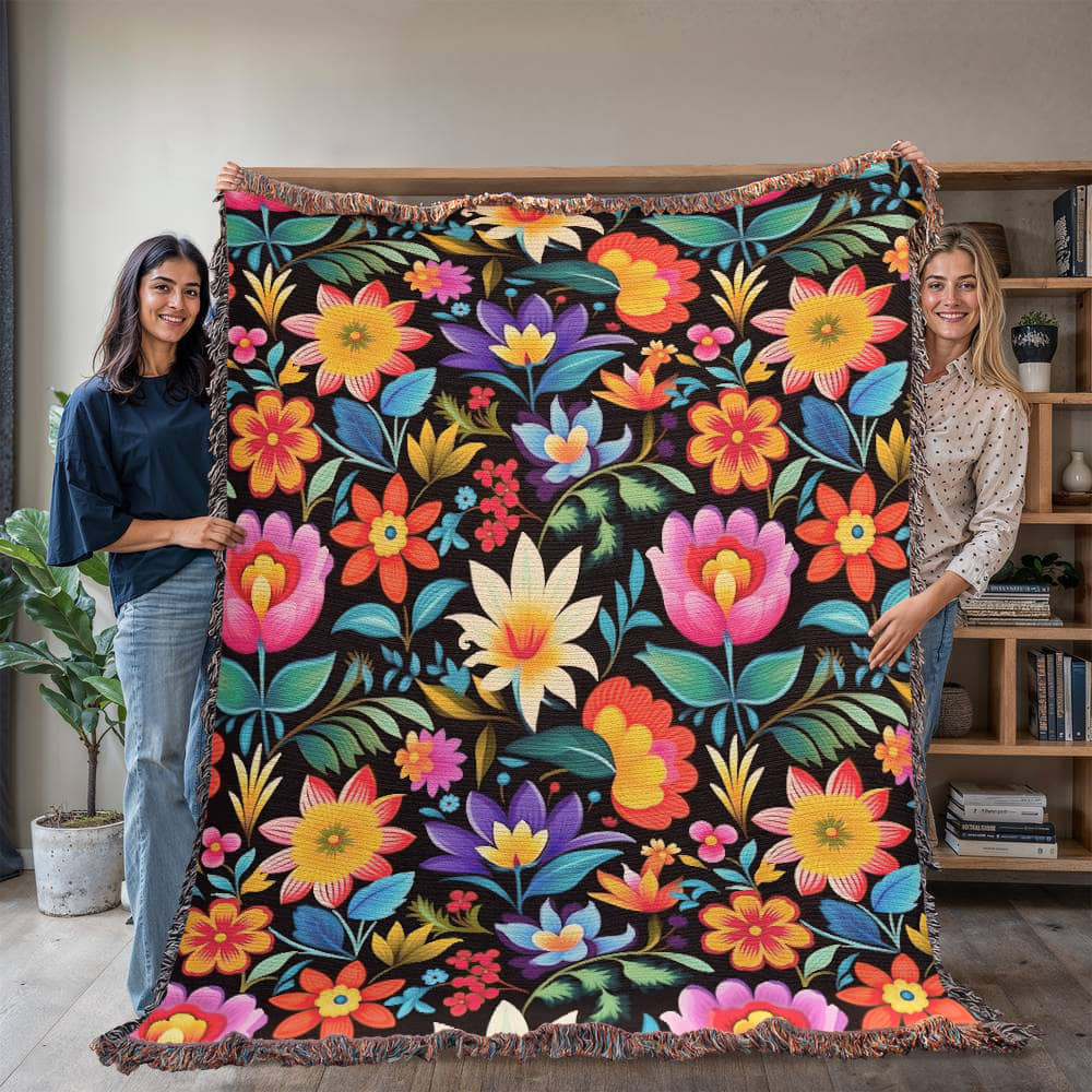 Mexican Floral Fiesta Pattern 036 - 60" x 80" Heirloom Woven Blanket