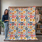 Mexican Floral Fiesta Pattern 002 - 60" x 80" Heirloom Woven Blanket