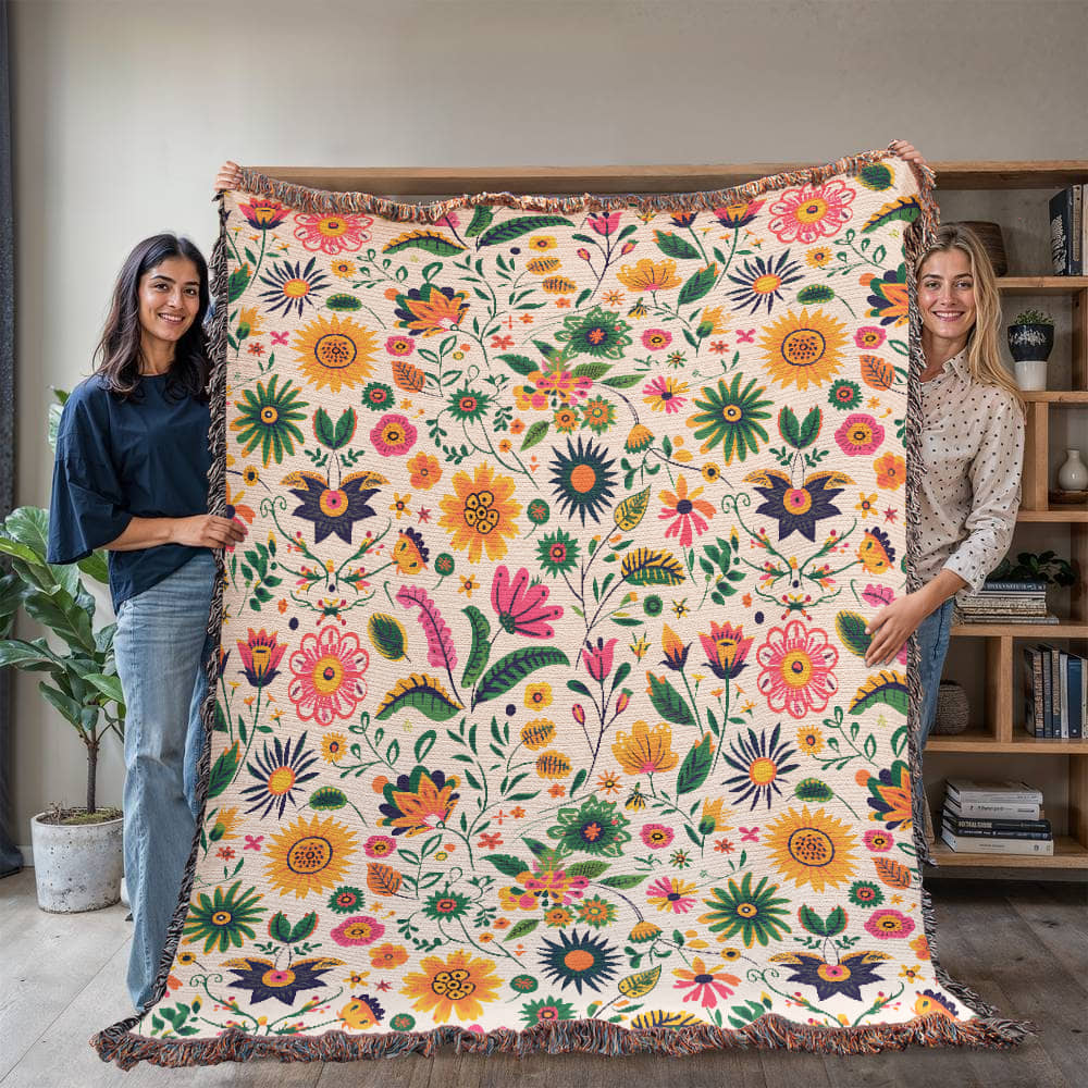 Mexican Floral Fiesta Pattern 015 - 60" x 80" Heirloom Woven Blanket