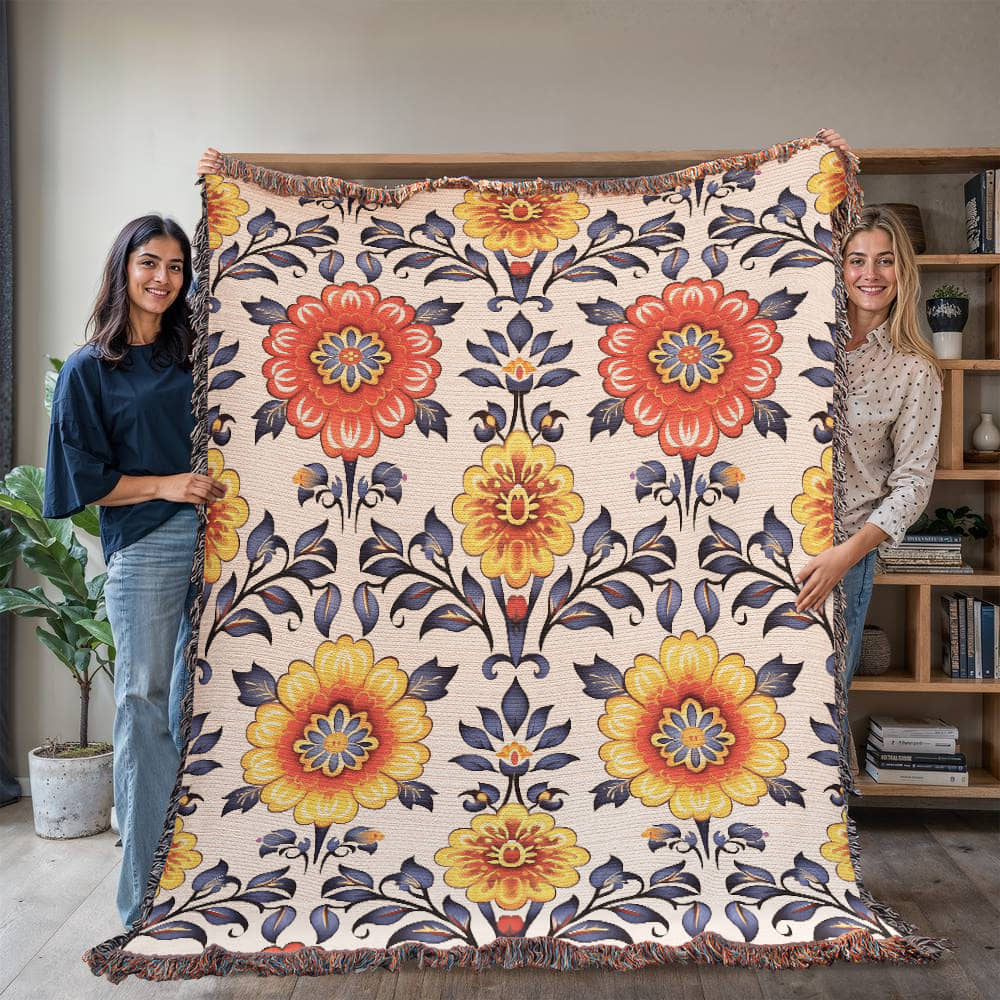 Mexican Floral Fiesta Pattern 044 - 60" x 80" Heirloom Woven Blanket