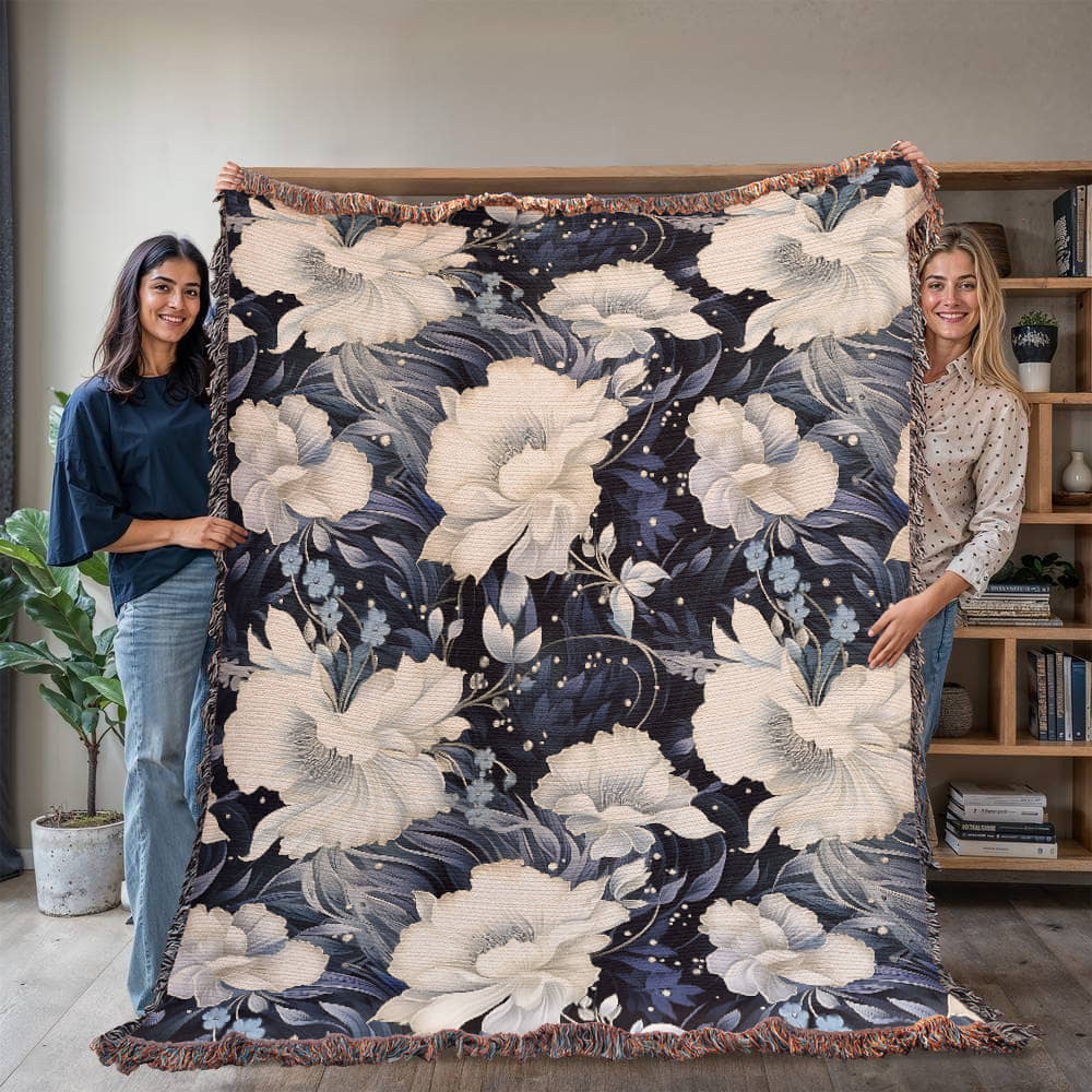 Nocturnal Bloom Pattern 007 - 60" x 80" Heirloom Woven Blanket