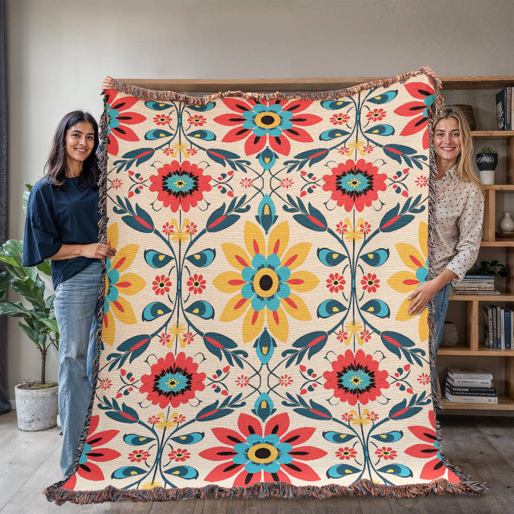 Mexican Floral Fiesta Pattern 041 - 60" x 80" Heirloom Woven Blanket