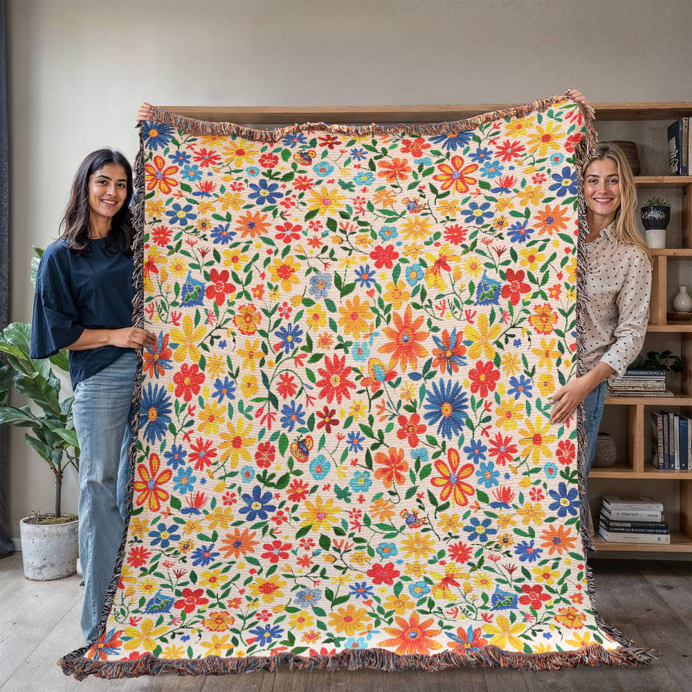 Mexican Floral Fiesta Pattern 009 - 60" x 80" Heirloom Woven Blanket
