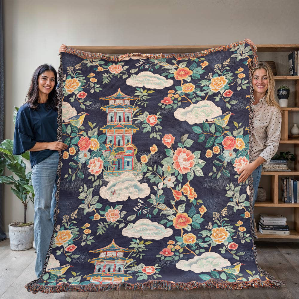 Chinoiserie Pattern 004 - 60" x 80" Heirloom Woven Blanket