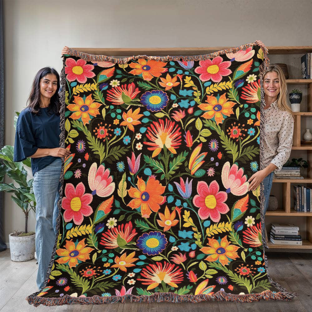 Mexican Floral Fiesta Pattern 039 - 60" x 80" Heirloom Woven Blanket
