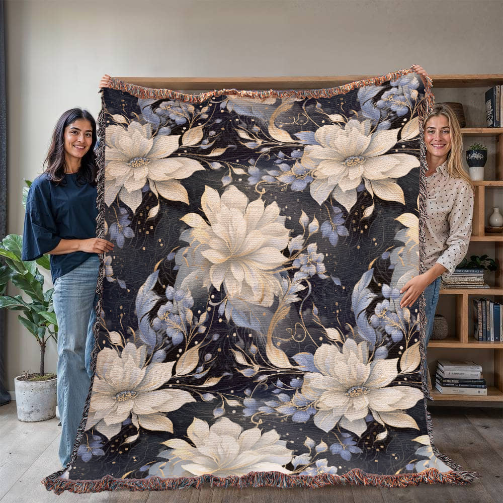 Nocturnal Bloom Pattern 008 - 60" x 80" Heirloom Woven Blanket