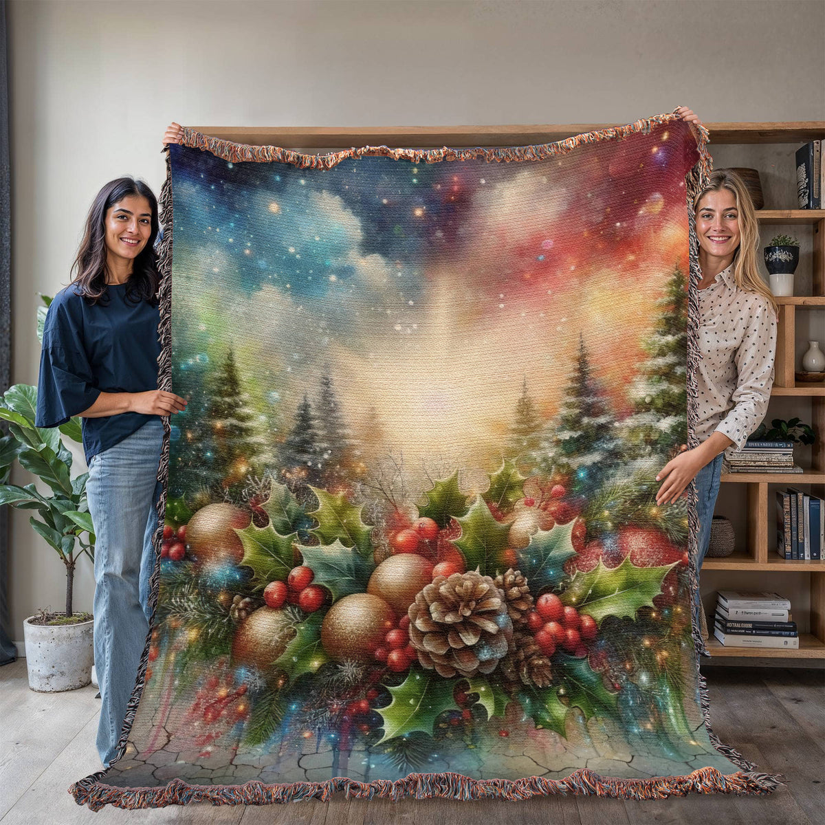 Festive Christmas Winter Scene 009 - 60" x 80" Heirloom Woven Blanket