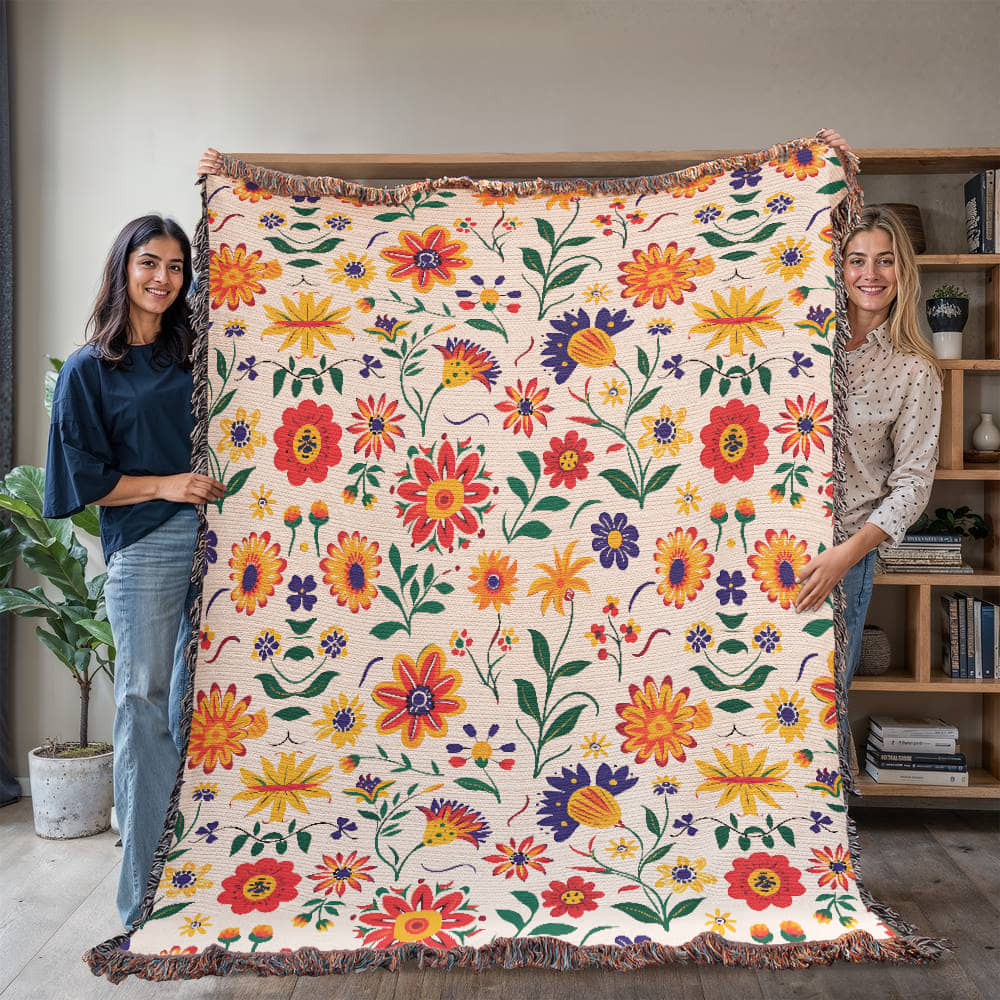 Mexican Floral Fiesta Pattern 024 - 60" x 80" Heirloom Woven Blanket