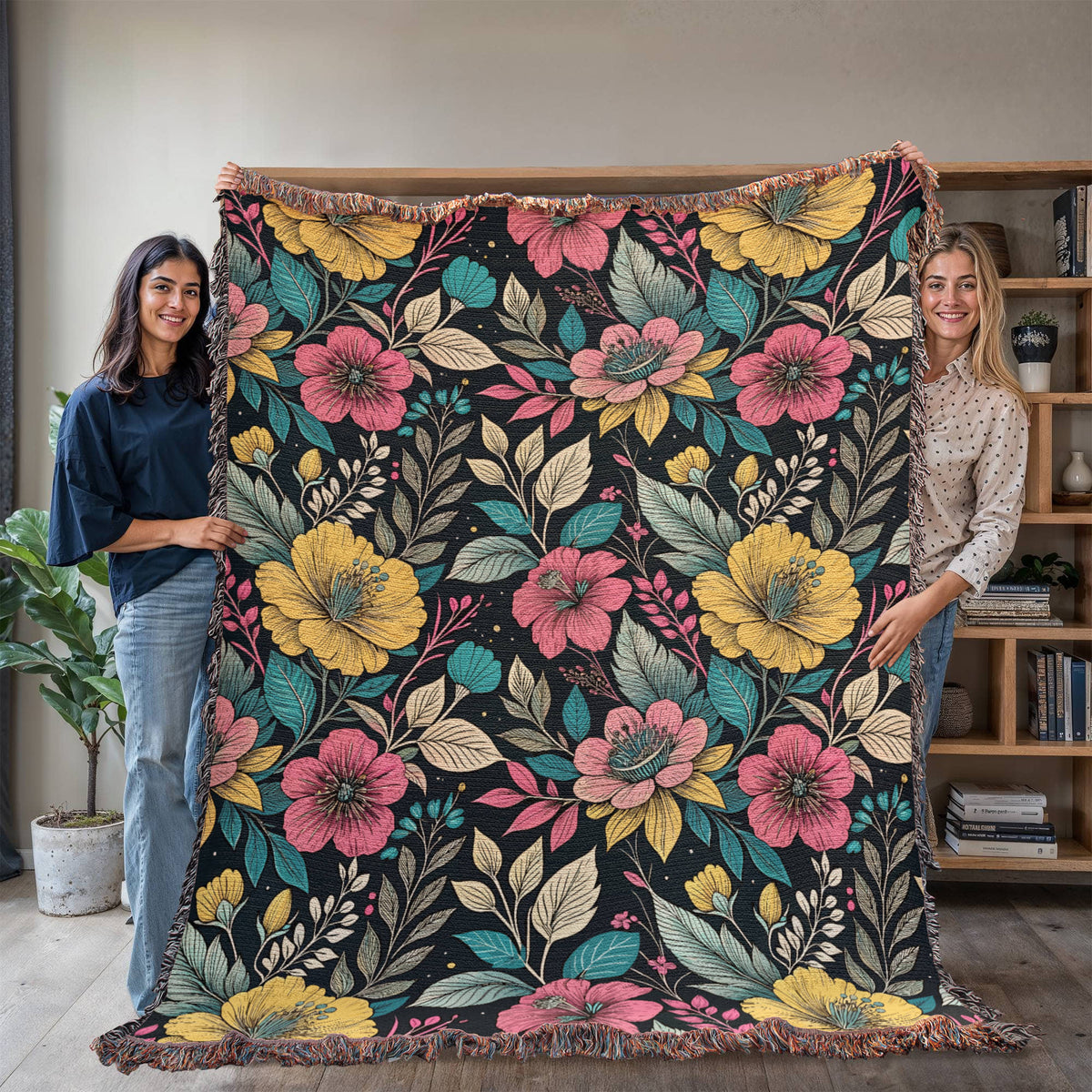 Oversized Floral Pattern 028 - 60" x 80" Heirloom Woven Blanket