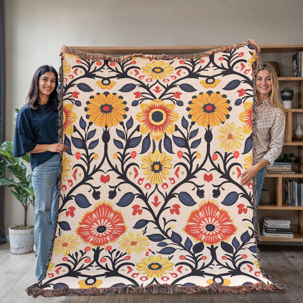 Mexican Floral Fiesta Pattern 043 - 60" x 80" Heirloom Woven Blanket