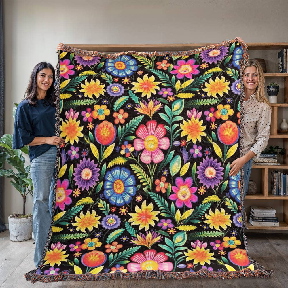 Mexican Floral Fiesta Pattern 029 - 60" x 80" Heirloom Woven Blanket