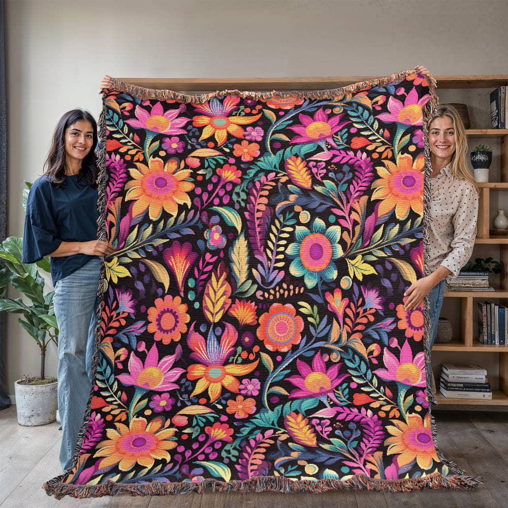 Mexican Floral Fiesta Pattern 059 - 60" x 80" Heirloom Woven Blanket