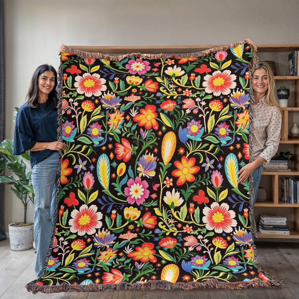 Mexican Floral Fiesta Pattern 038 - 60" x 80" Heirloom Woven Blanket