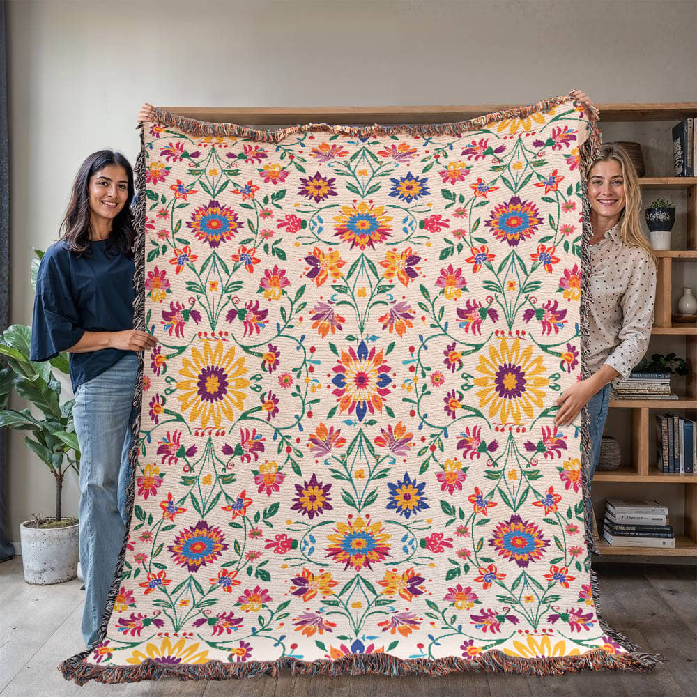 Mexican Floral Fiesta Pattern 027 - 60" x 80" Heirloom Woven Blanket