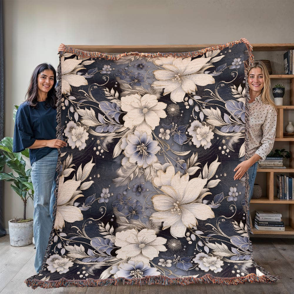 Nocturnal Bloom Pattern 012 - 60" x 80" Heirloom Woven Blanket