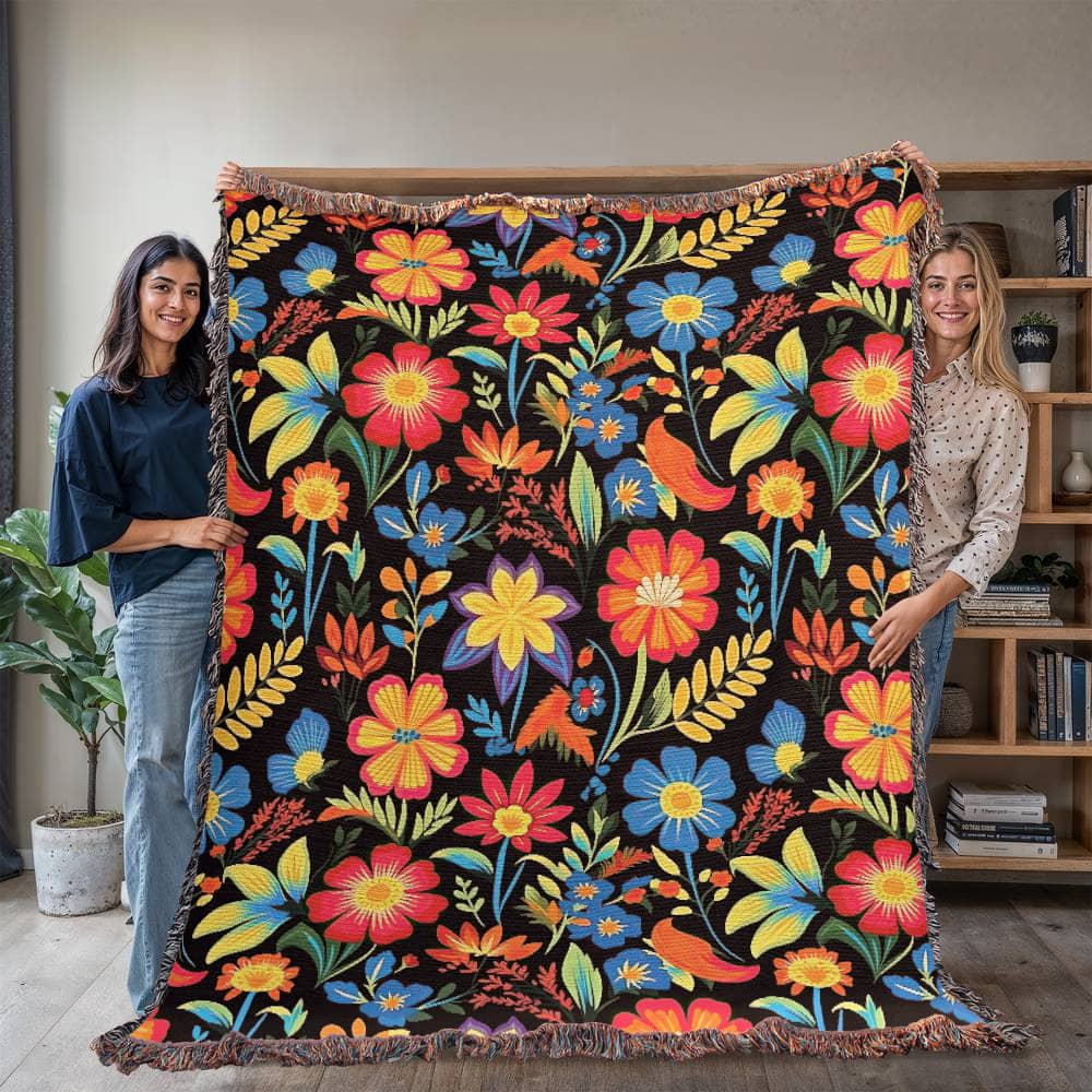 Mexican Floral Fiesta Pattern 035 - 60" x 80" Heirloom Woven Blanket