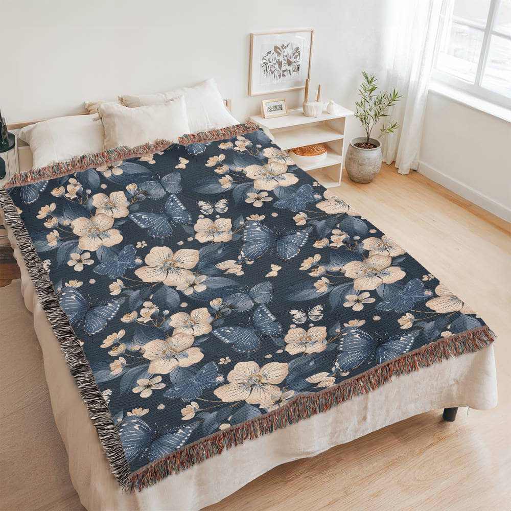 Butterflies And Flowers Pattern 021 - 60" x 80" Heirloom Woven Blanket