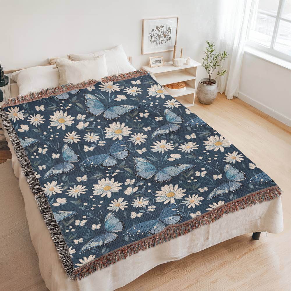 Butterflies And Flowers Pattern 015 - 60" x 80" Heirloom Woven Blanket