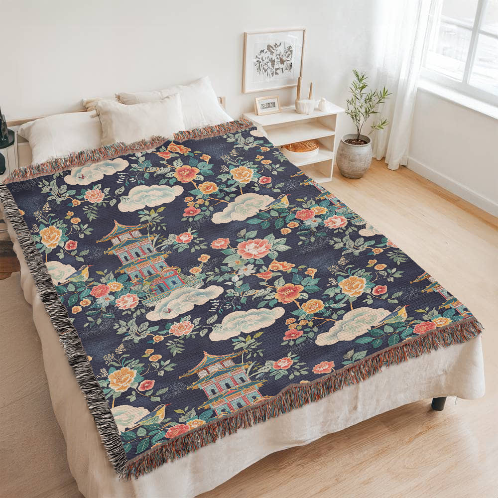 Chinoiserie Pattern 004 - 60" x 80" Heirloom Woven Blanket