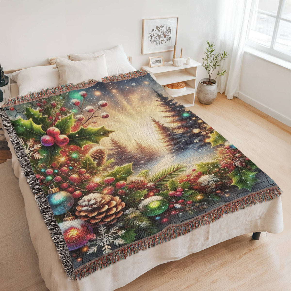 Festive Christmas Winter Scene 007 - 60" x 80" Heirloom Woven Blanket