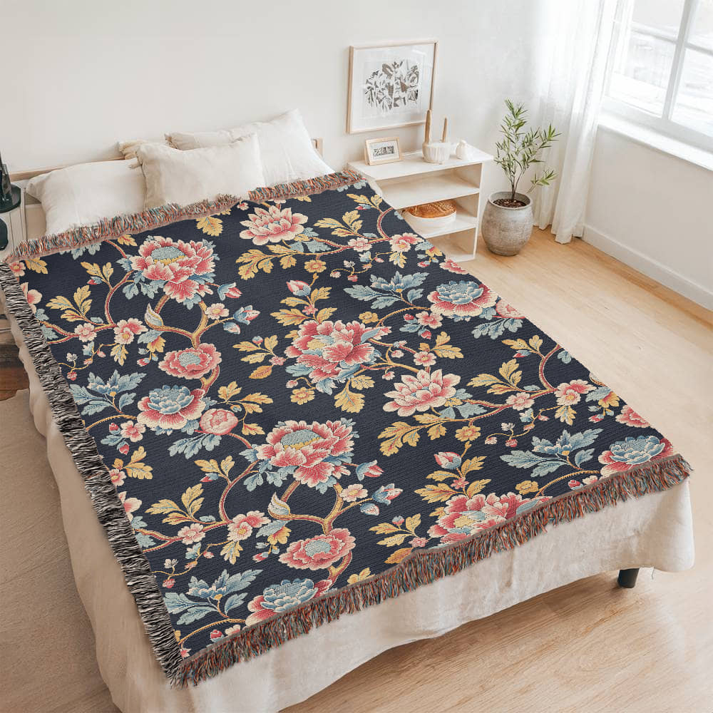 Chinoiserie Pattern 015 - 60" x 80" Heirloom Woven Blanket