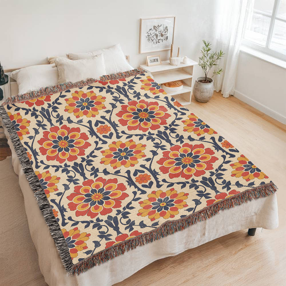 Mexican Floral Fiesta Pattern 047 - 60" x 80" Heirloom Woven Blanket