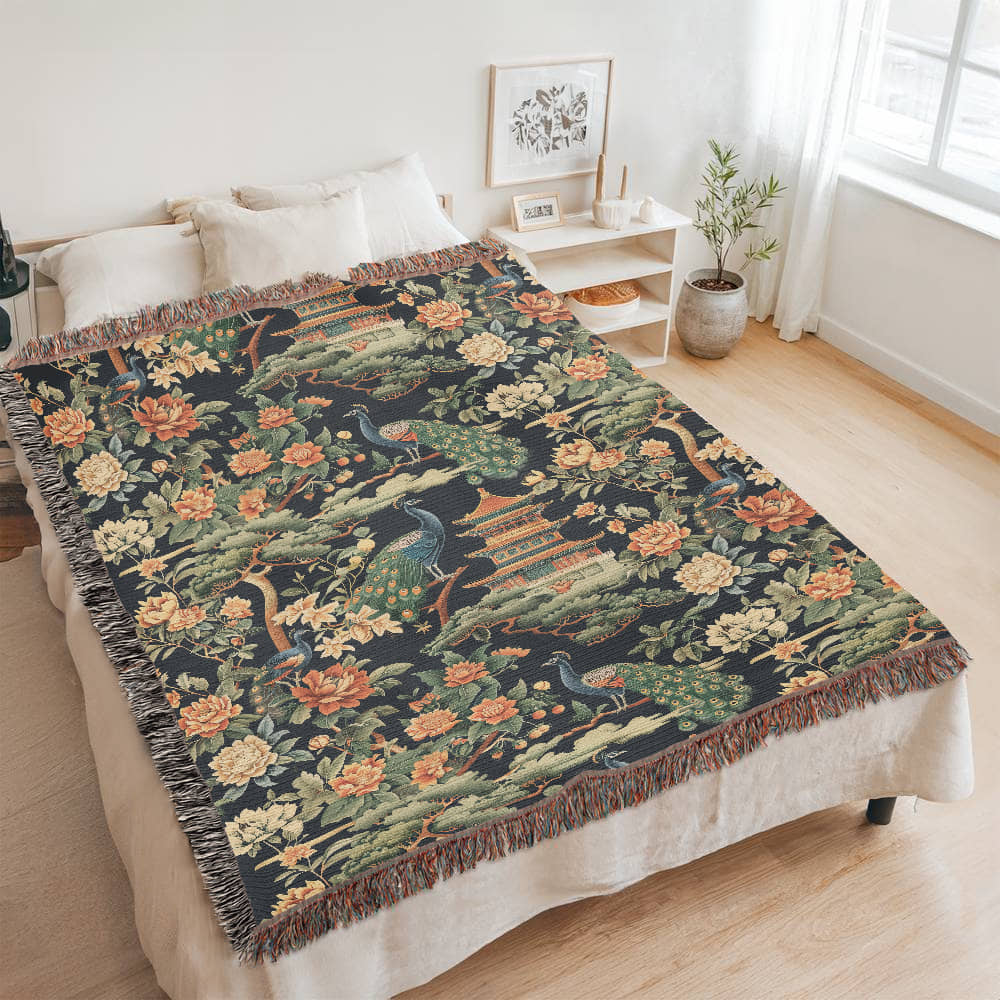 Chinoiserie Pattern 005 - 60" x 80" Heirloom Woven Blanket