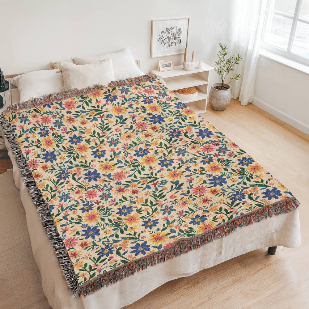 Mexican Floral Fiesta Pattern 006 - 60" x 80" Heirloom Woven Blanket
