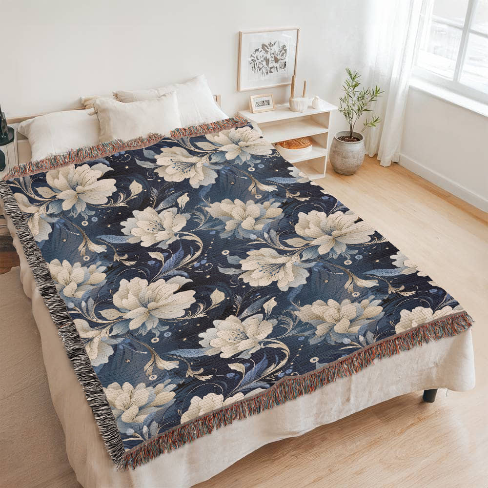 Nocturnal Bloom Pattern 011 - 60" x 80" Heirloom Woven Blanket