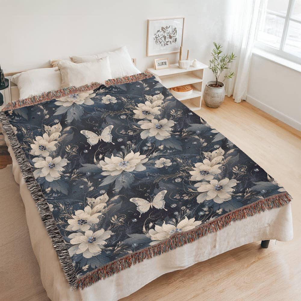 Nocturnal Bloom Pattern 004 - 60" x 80" Heirloom Woven Blanket