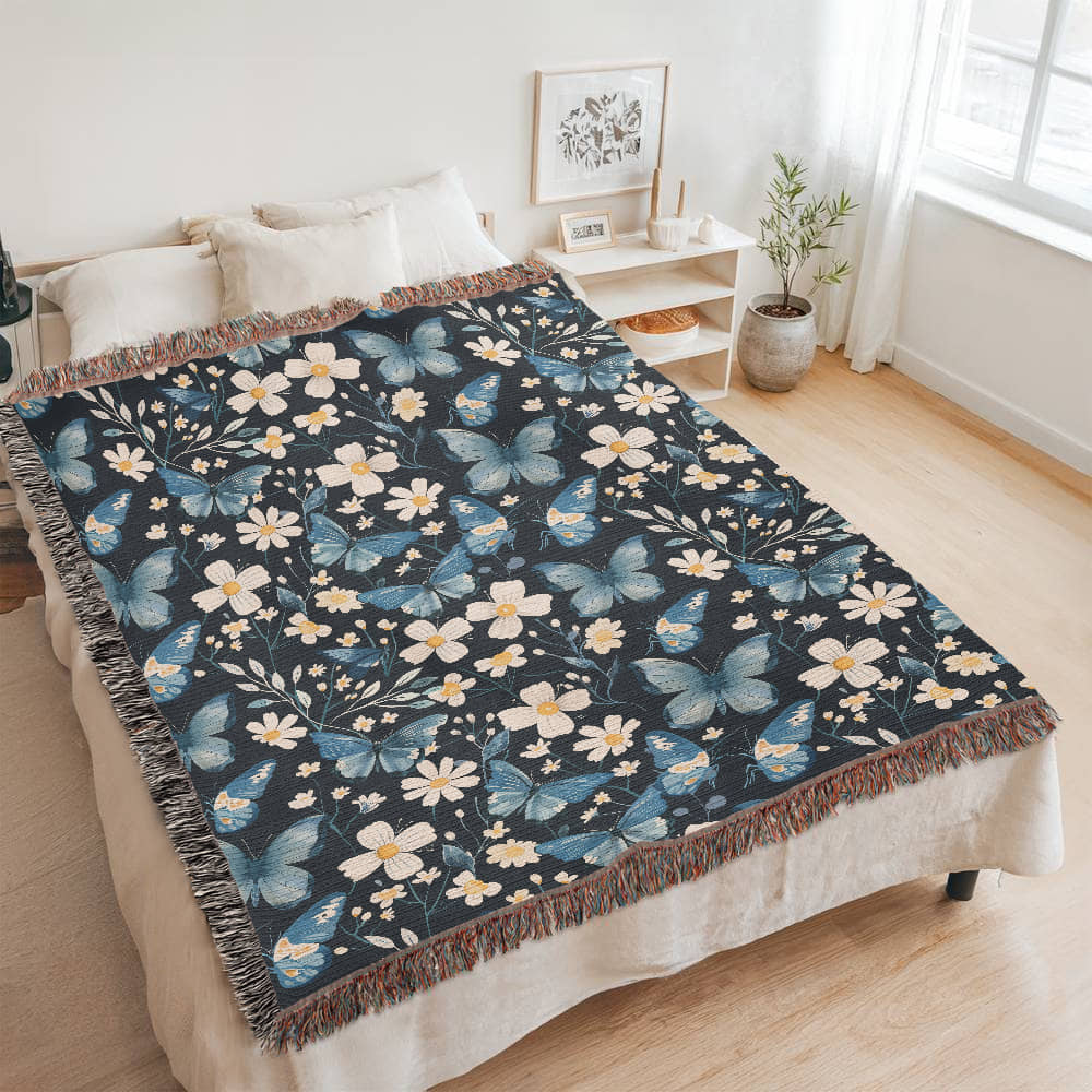 Butterflies And Flowers Pattern 027 - 60" x 80" Heirloom Woven Blanket
