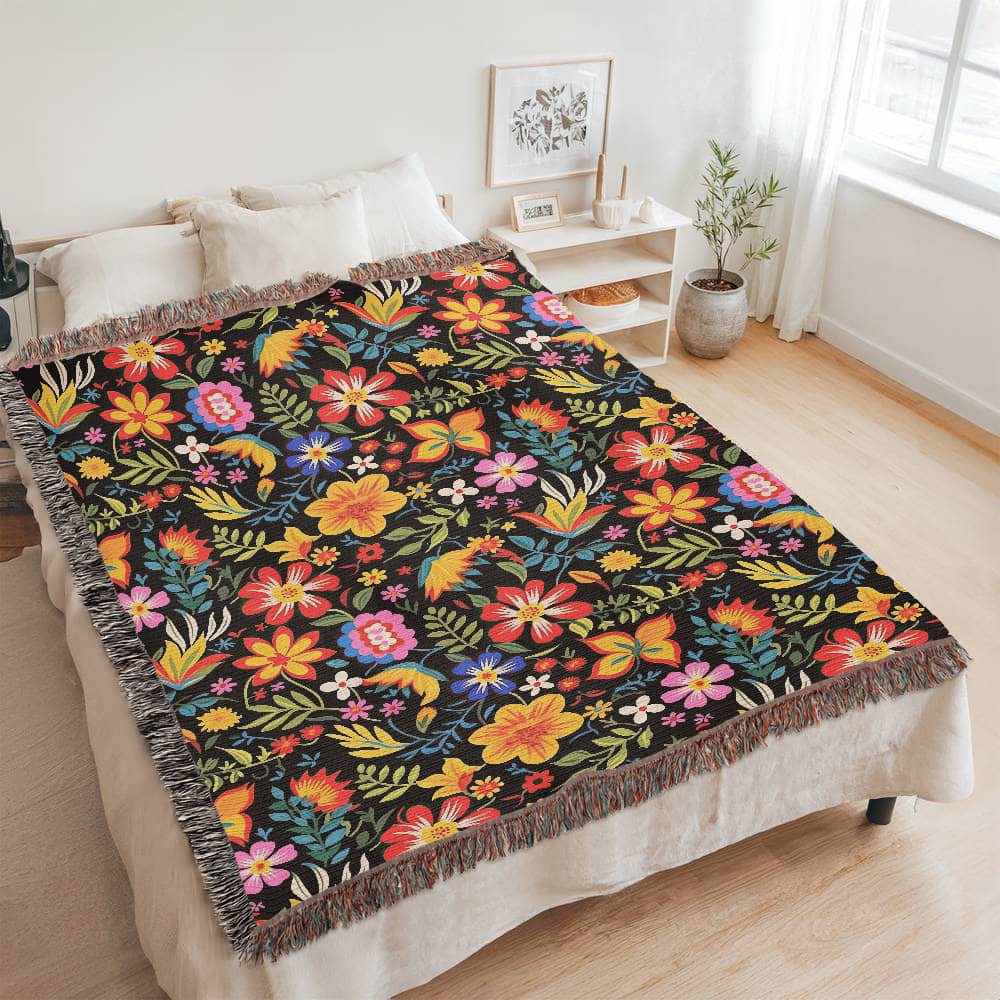 Mexican Floral Fiesta Pattern 037 - 60" x 80" Heirloom Woven Blanket