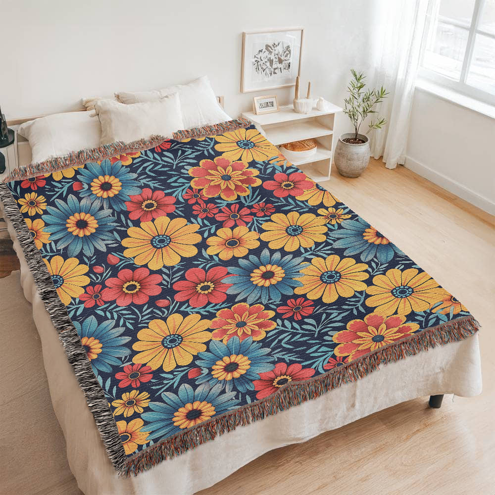 Mexican Floral Fiesta Pattern 045 - 60" x 80" Heirloom Woven Blanket