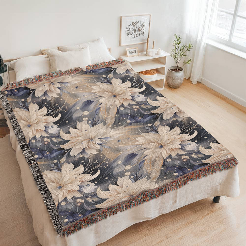 Nocturnal Bloom Pattern 003 - 60" x 80" Heirloom Woven Blanket