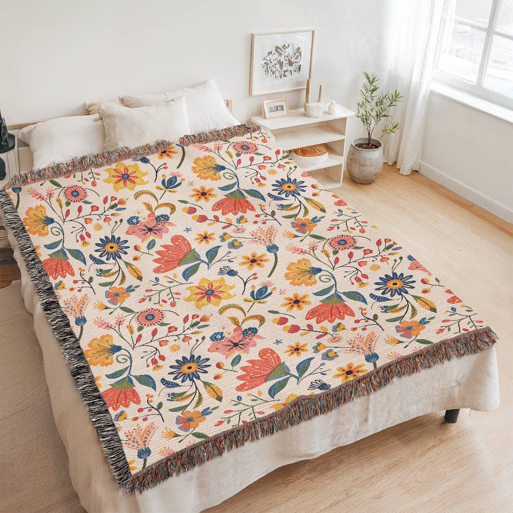Mexican Floral Fiesta Pattern 019 - 60" x 80" Heirloom Woven Blanket