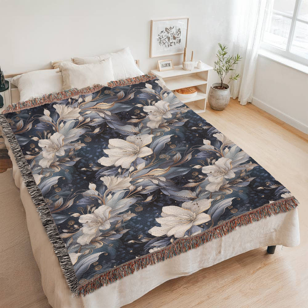 Nocturnal Bloom Pattern 005 - 60" x 80" Heirloom Woven Blanket